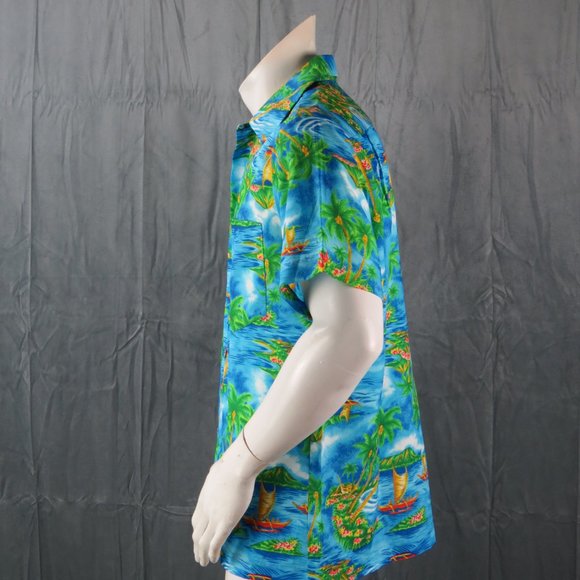 Vintage Hawaiian Aloha Shirt - Island Kon Tiki Pattern Royal Hawaiian - Medium - Picture 8 of 12